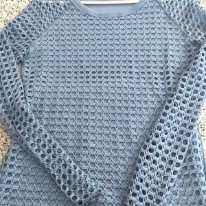 Pete Collection  Womens 2fer Crocheted Blue Open Knit Lined Long Sleeve Top